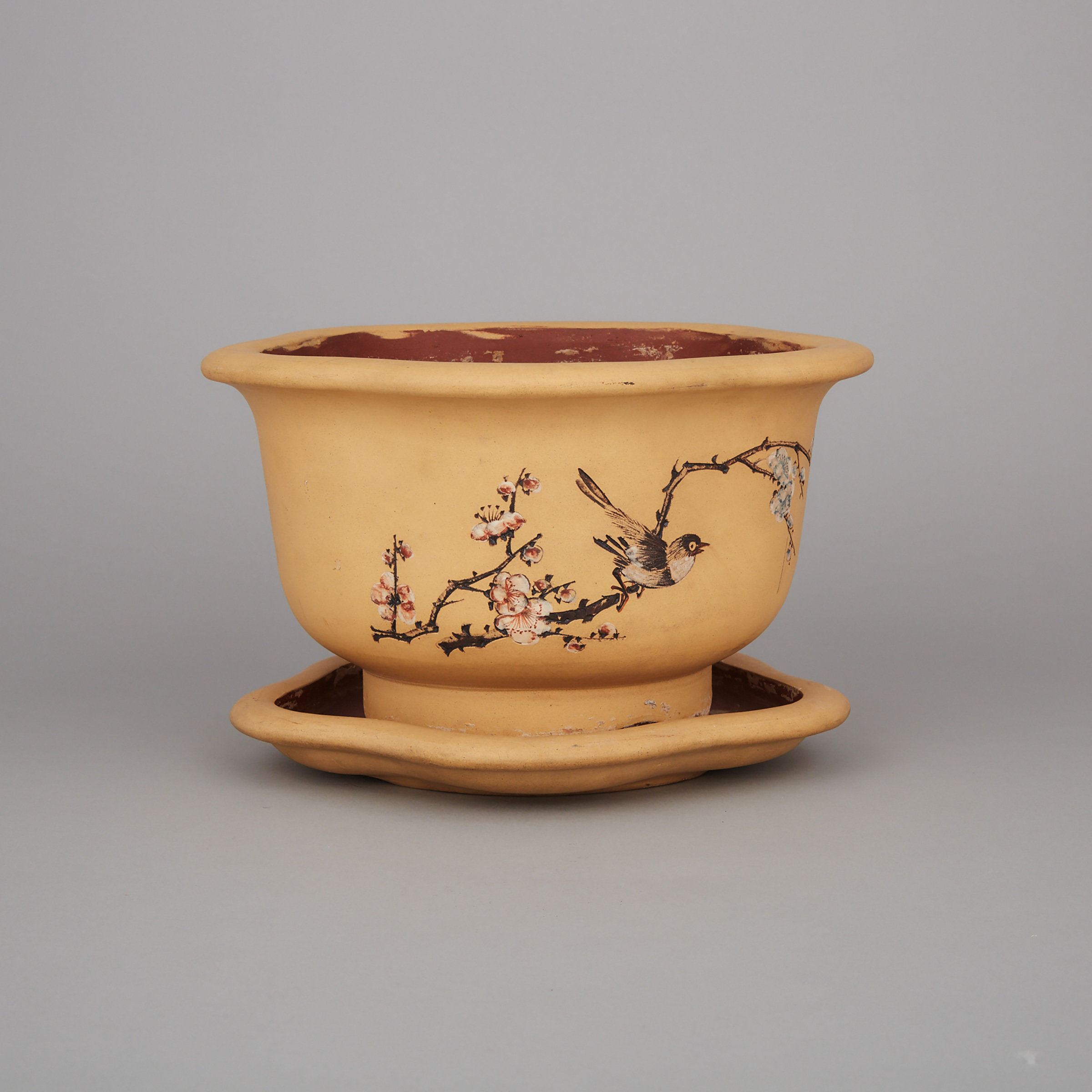 An Inscribed Yixing Stoneware Planter Pot and Stand