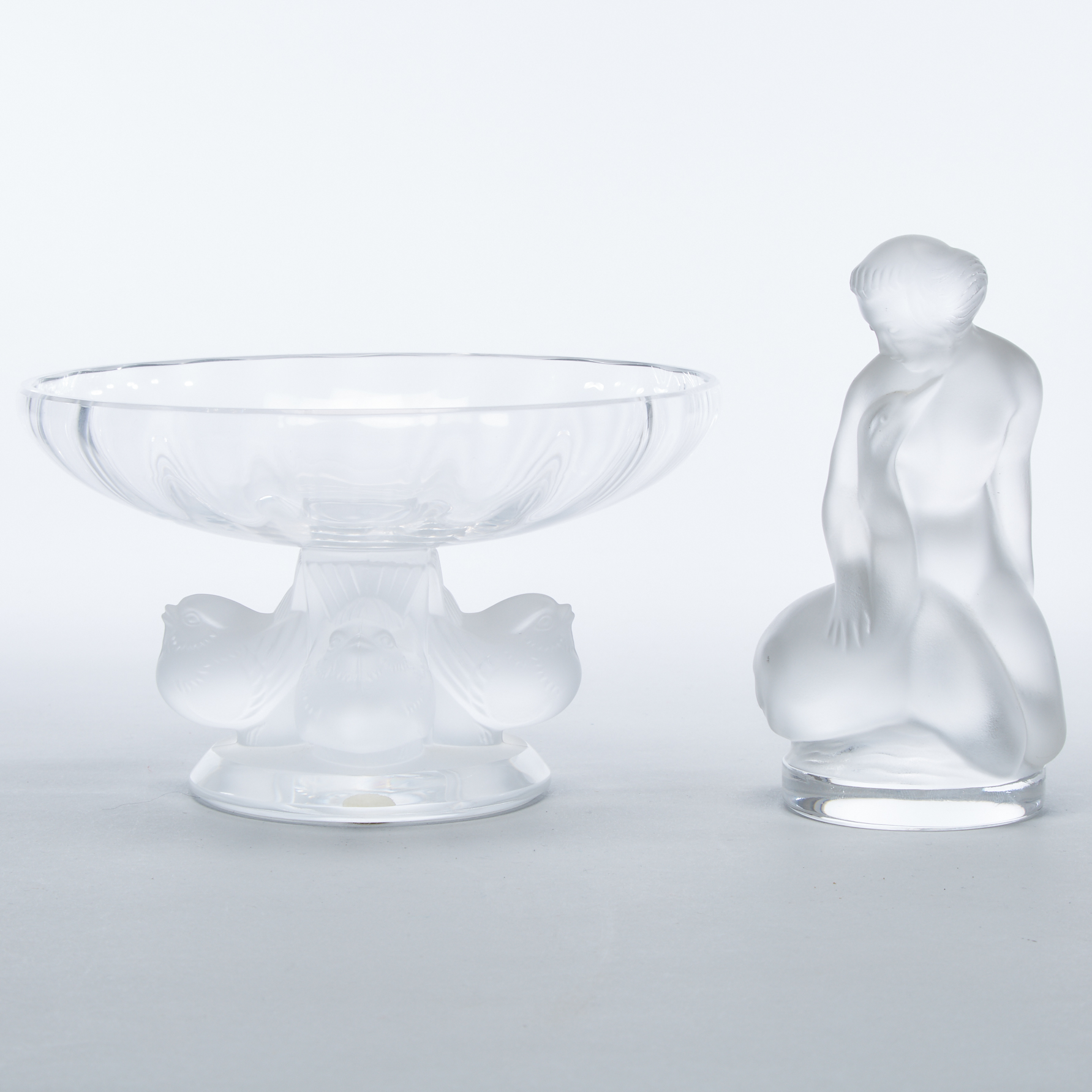 'Nogent', Lalique Moulded and Partly Frosted Glass Bowl and a Model of Leda and the Swan, post-1945