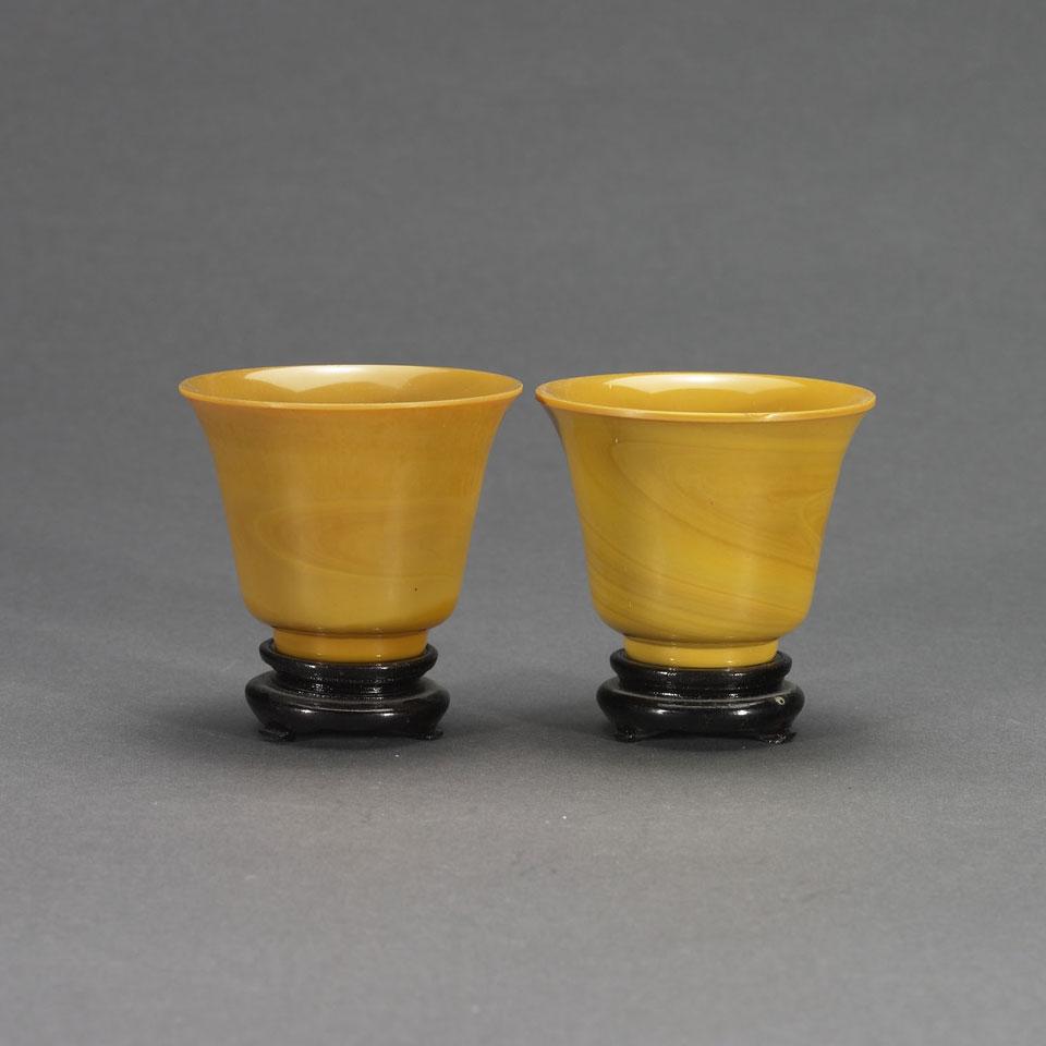Pair of Yellow Glass Wine Cups