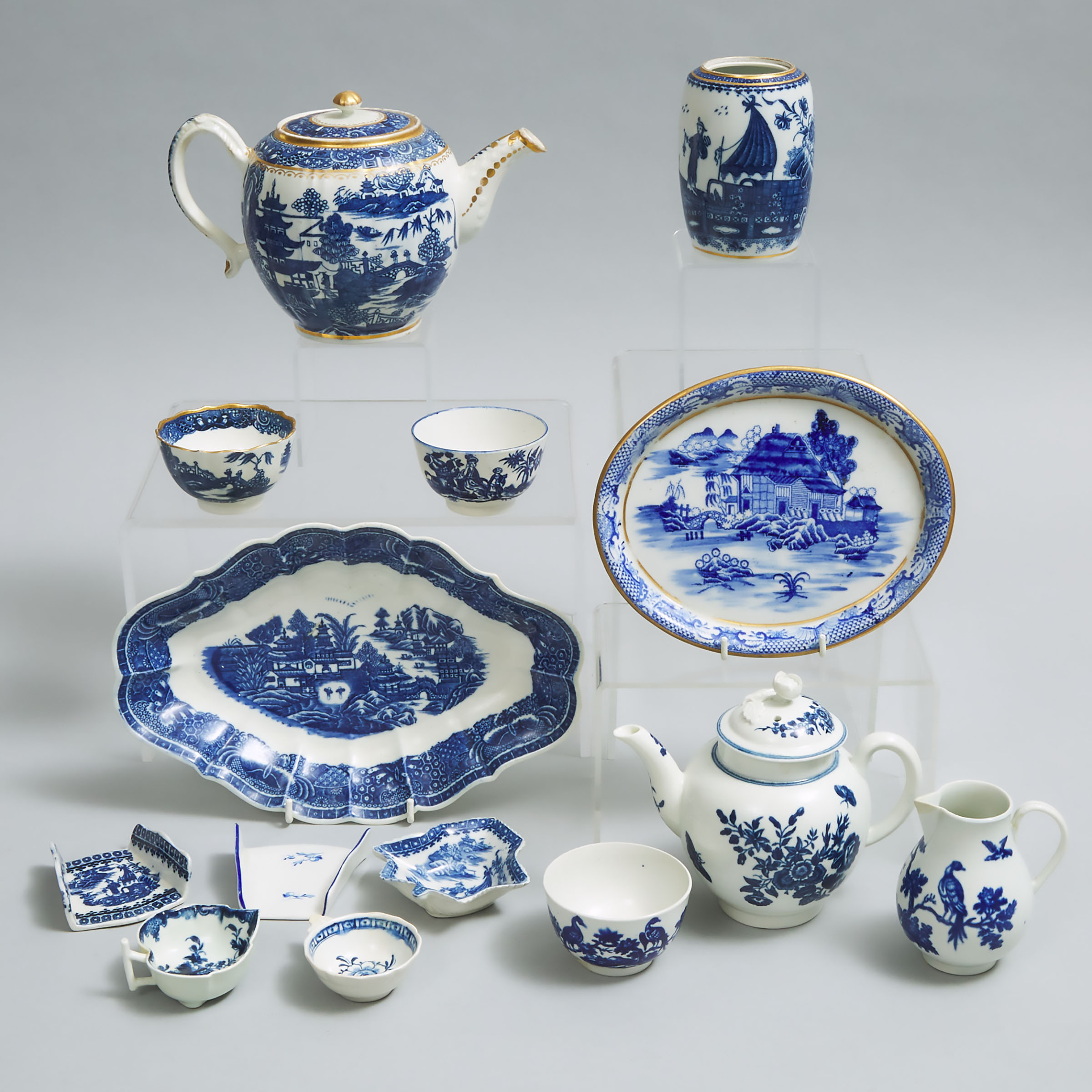 Group of English Blue and White Porcelain, late 18th century