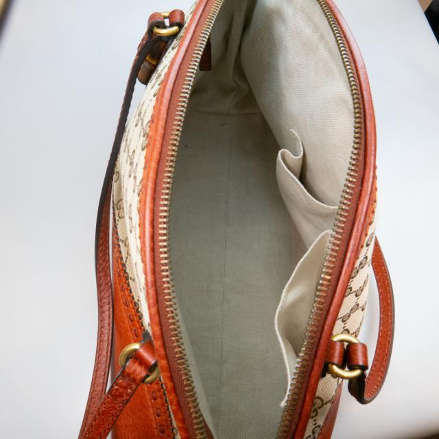 Gucci Leather And Monogrammed Canvas Handbag