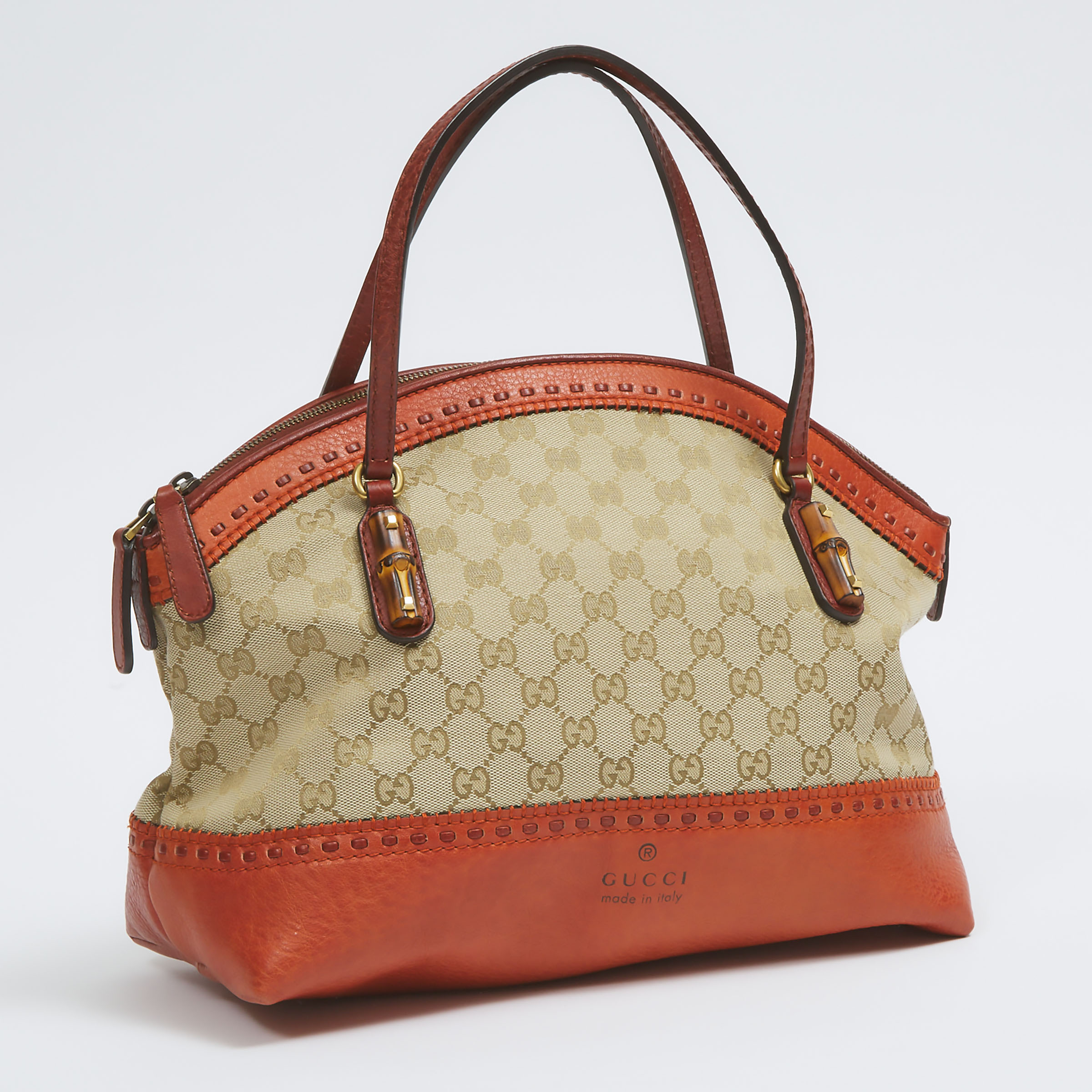 Gucci Leather And Monogrammed Canvas Handbag