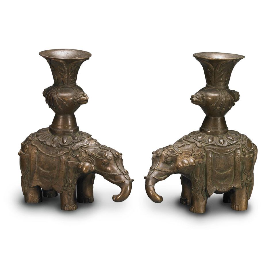 Pair of Bronze Elephant Candleholders, Meiji Period, circa 1900