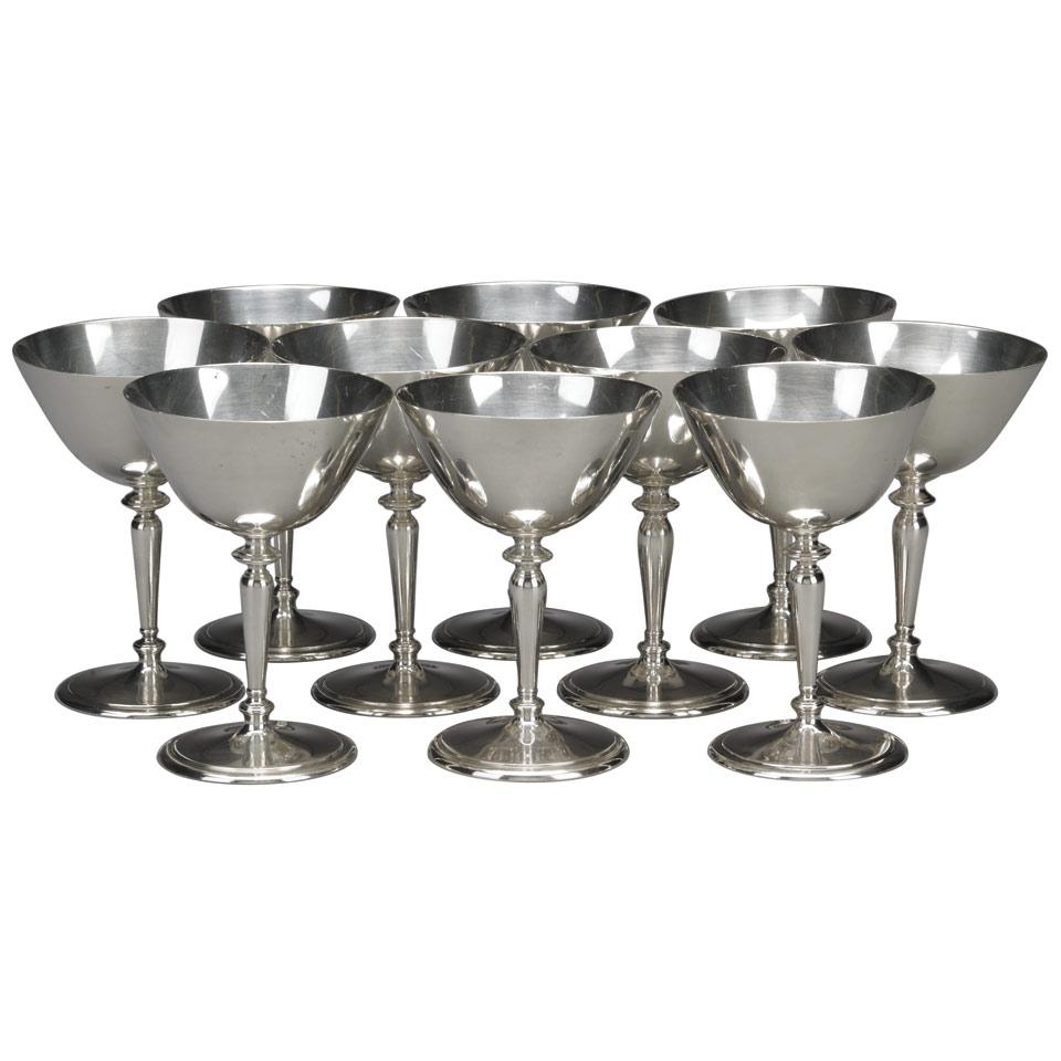 Ten American Silver Wine Goblets, Tiffany & Co., New York, N.Y., 20th century