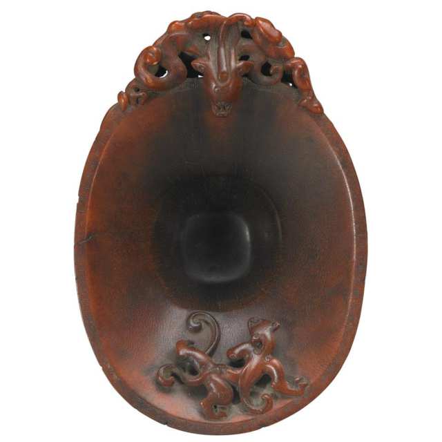 Rhinoceros Horn Carved Libation Cup, Qing Dynasty, 17th Century