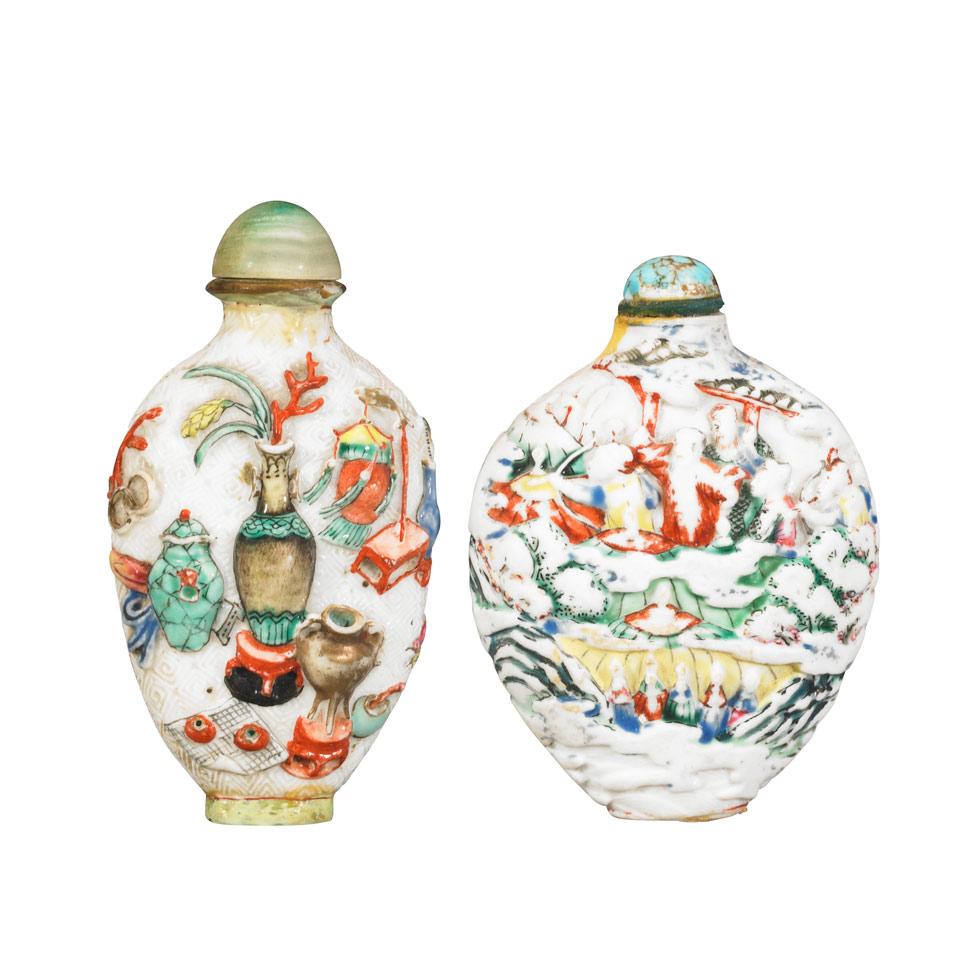 Two Moulded Snuff Bottles, Qing Dynasty, 19th Century