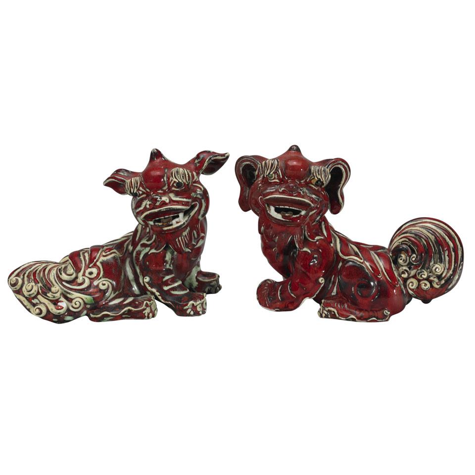 Pair of Shekwan Plum-Glazed Fu-Lions