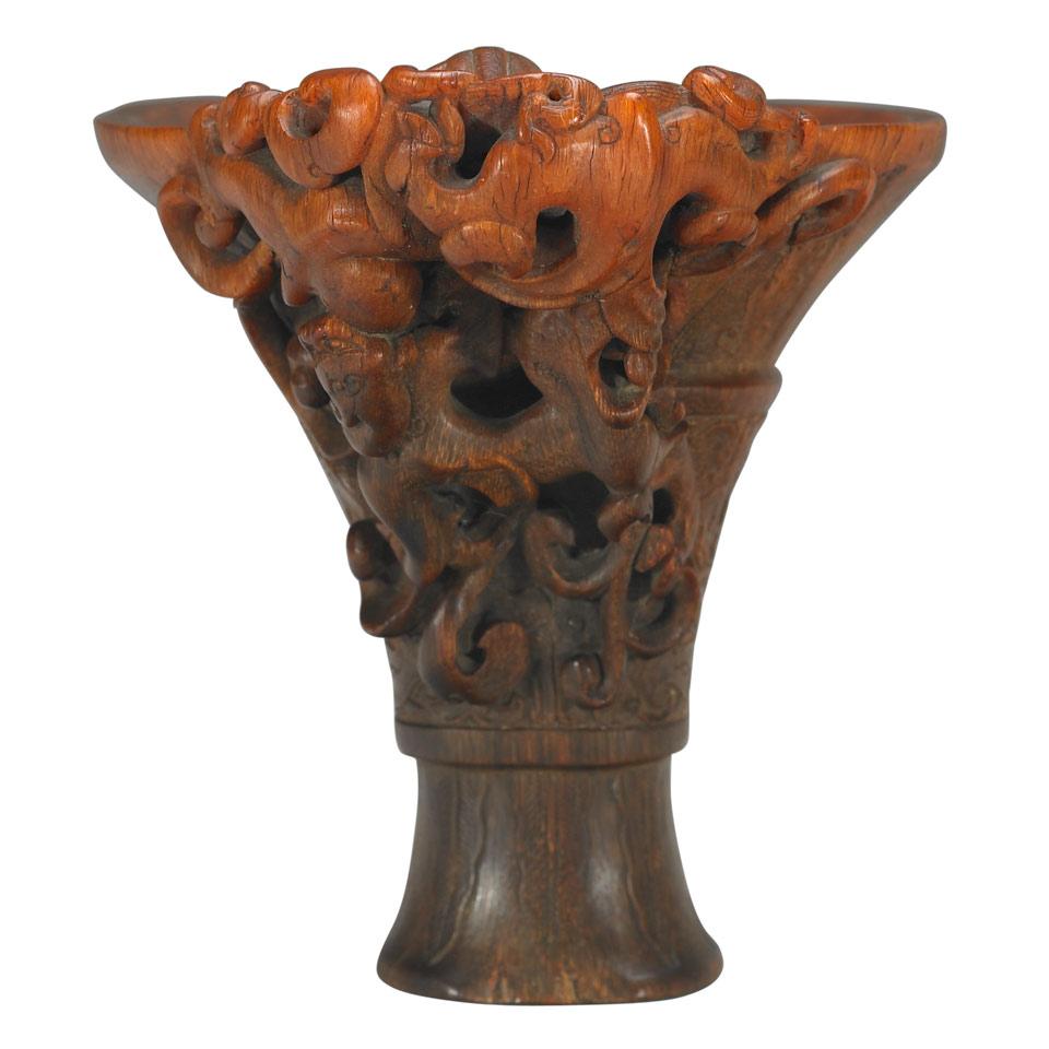 Rhinoceros Horn Carved Libation Cup, Qing Dynasty, 17th Century