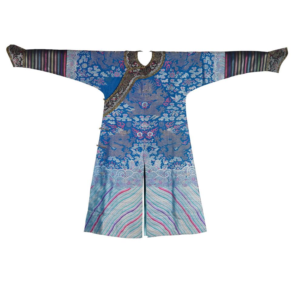 Silk Brocade Blue Ground Dragon Robe, Qing Dynasty, Guangxu Period (1875-1908)
