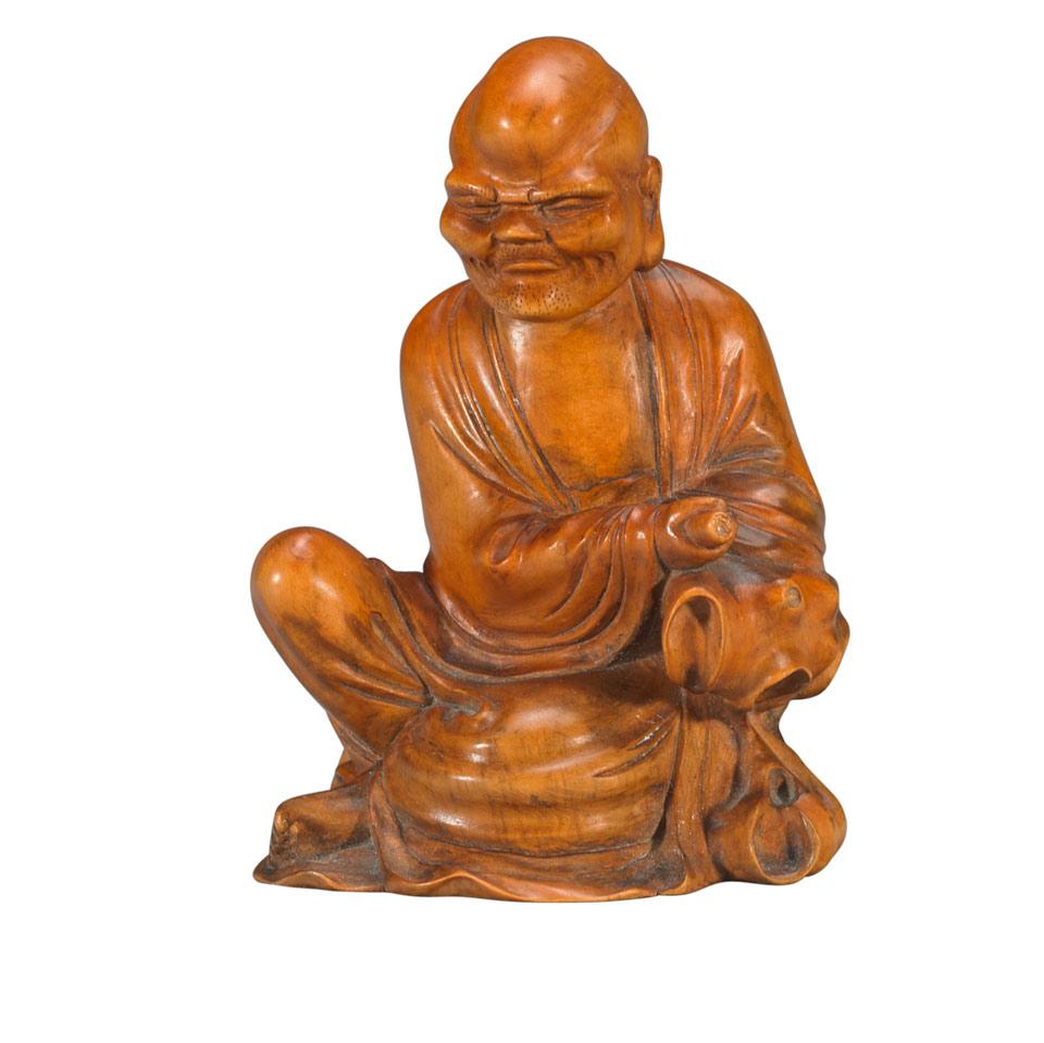 Bamboo Figure of a Seated Lohan, Qing Dynasty, 18th Century