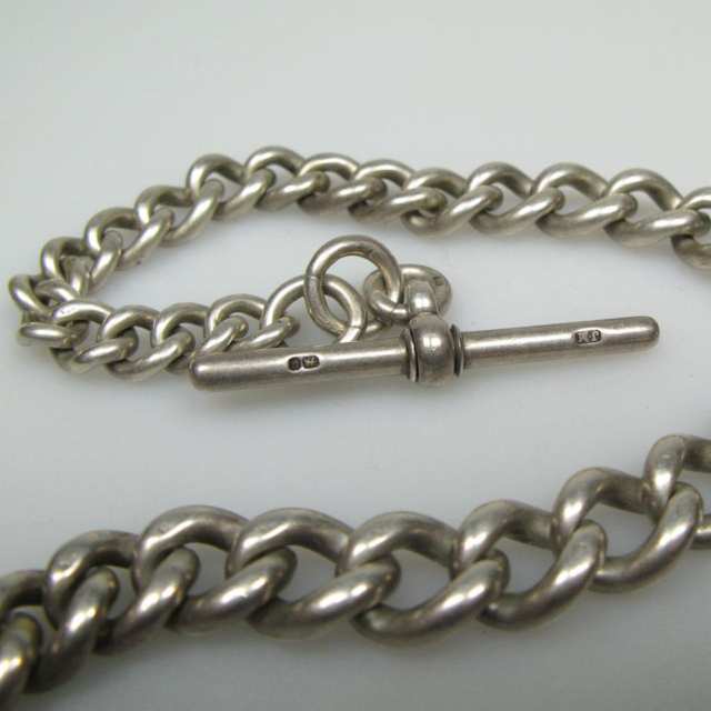 English Silver Graduated Curb Link Watch Chain