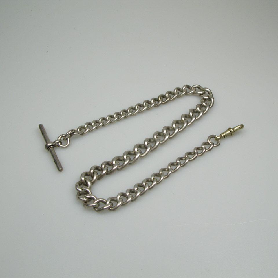 English Silver Graduated Curb Link Watch Chain