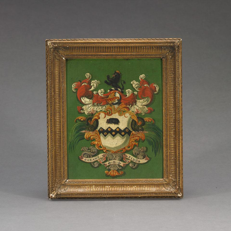 Continental Oil on Panel Coat of Arms, mid 19th century