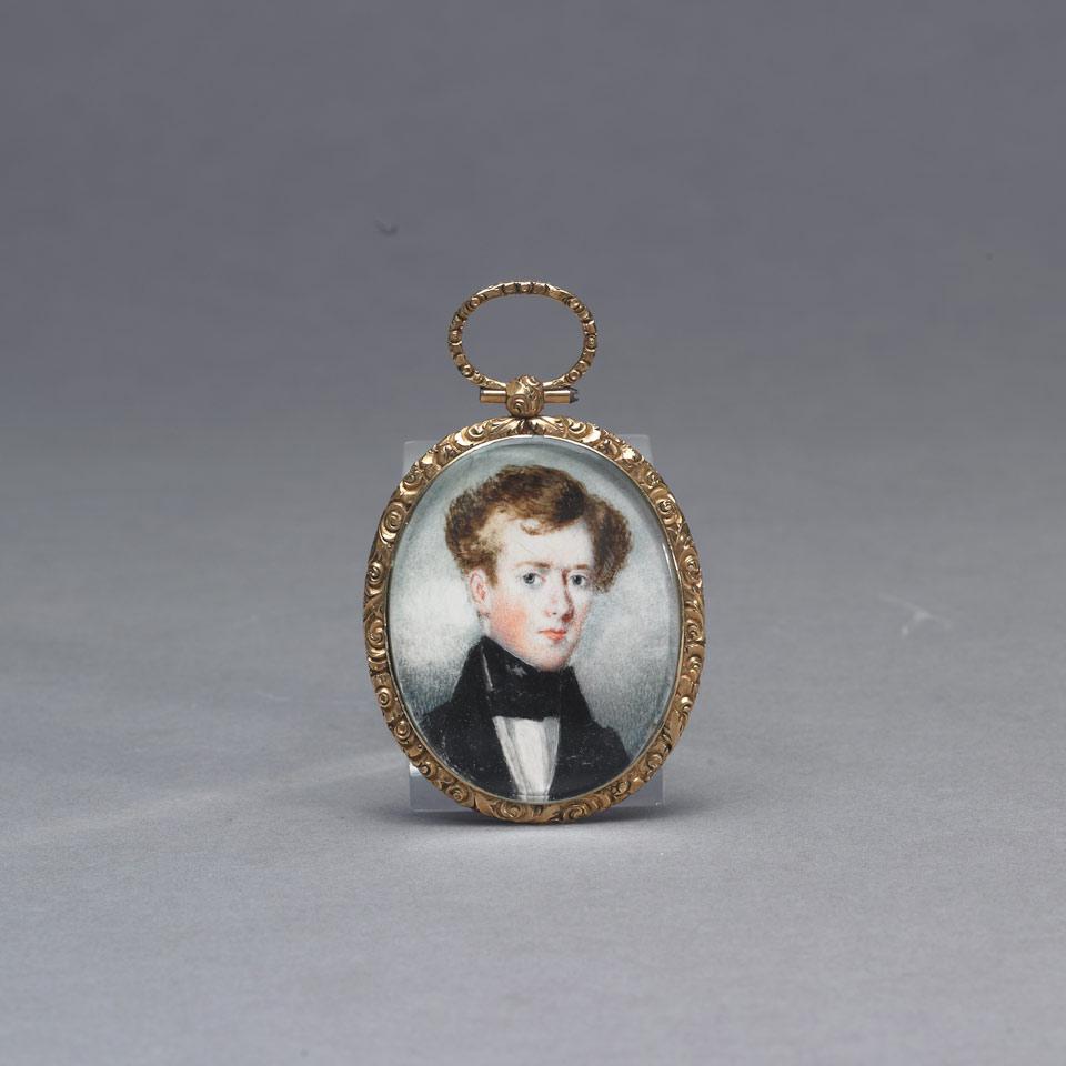 British School Oval Portrait Miniature of a Young Gentleman, early 19th century