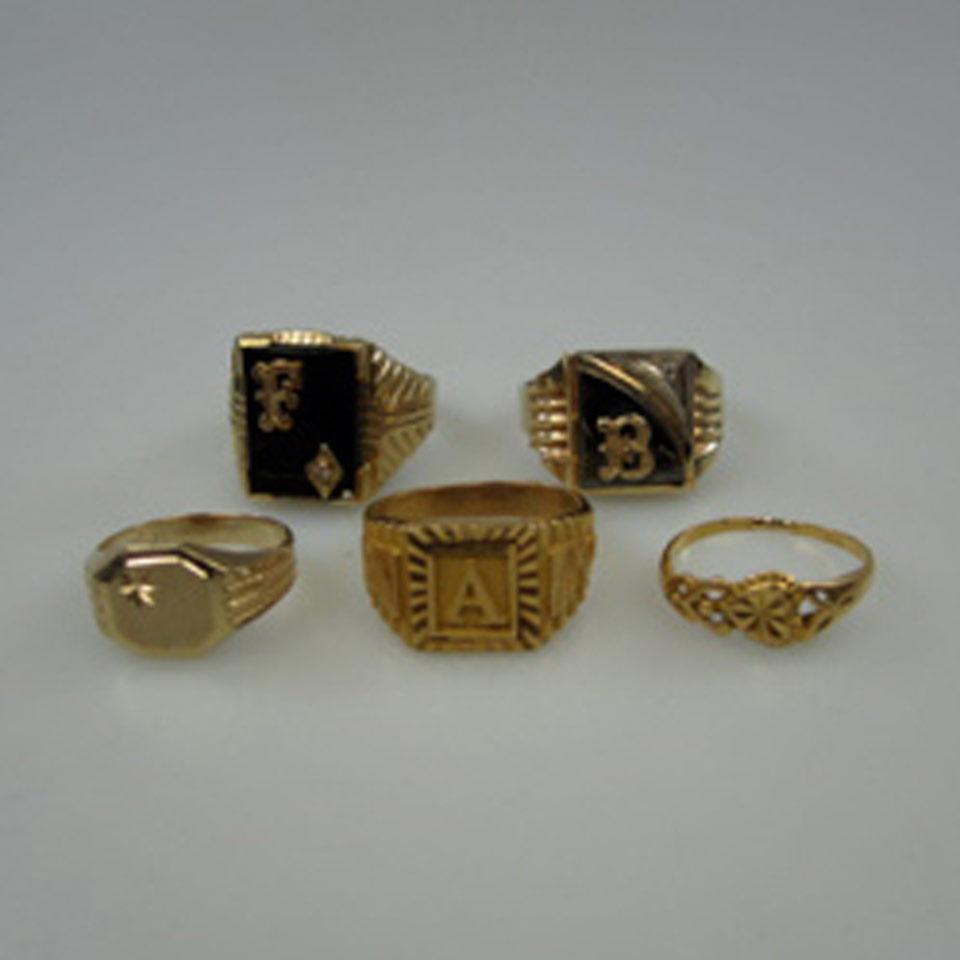 3 x 10k & 2 x 22k Gold Signet Rings