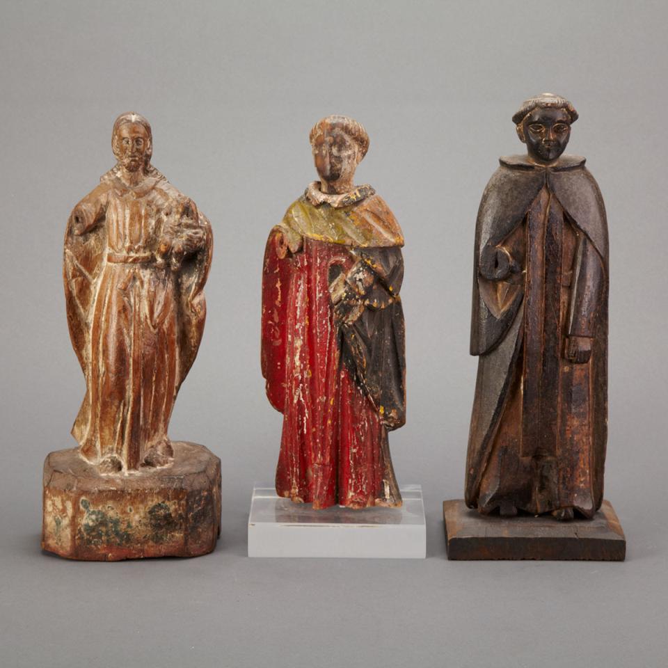 Group of Three Spanish Colonial Figures of Saints, 18th century and later