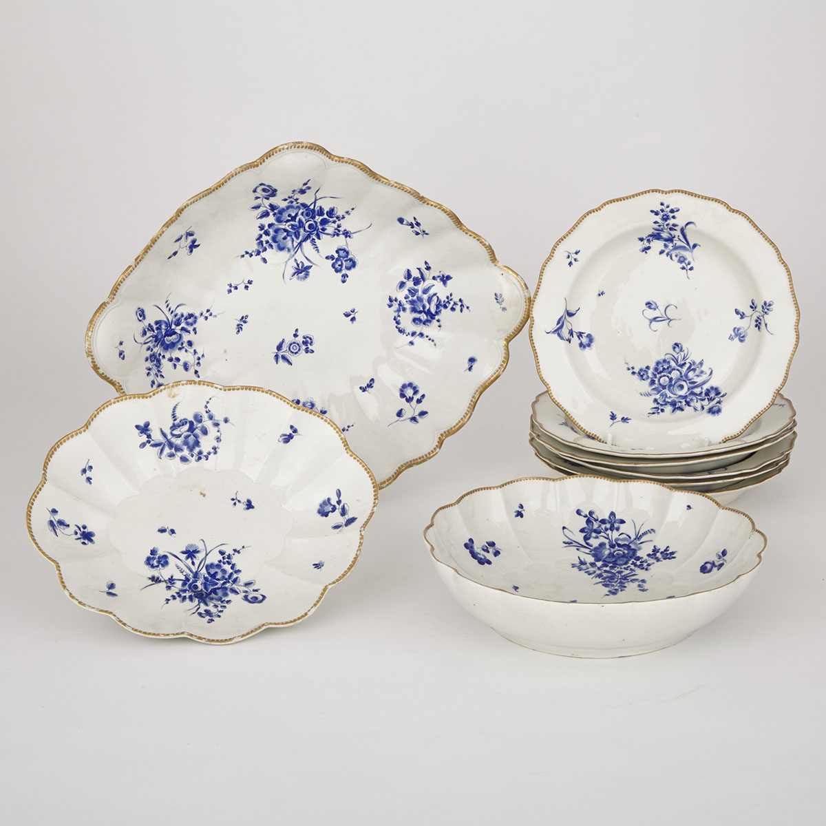 Group of Worcester ‘Dry Blue’ Enameled Tablewares, c.1780