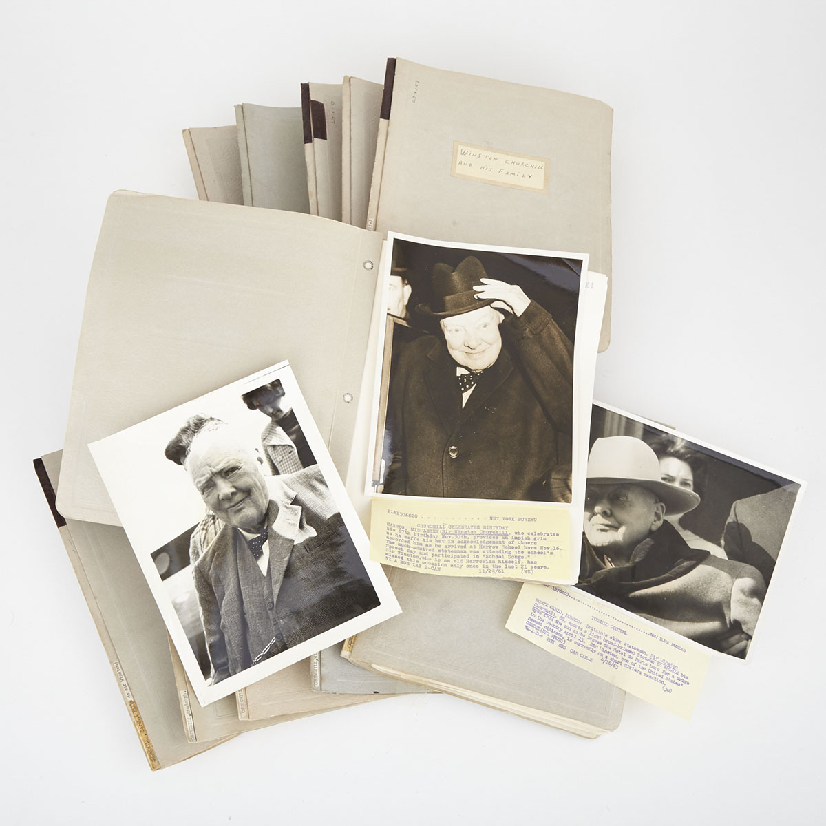 Archive of Approximately 320 Press Photographs, Documents and Clippings Relating to Sir WInston Churchill and Family,  1957-1965