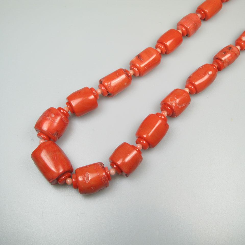 Single Strand Of Graduated Cylindrical Coral Beads