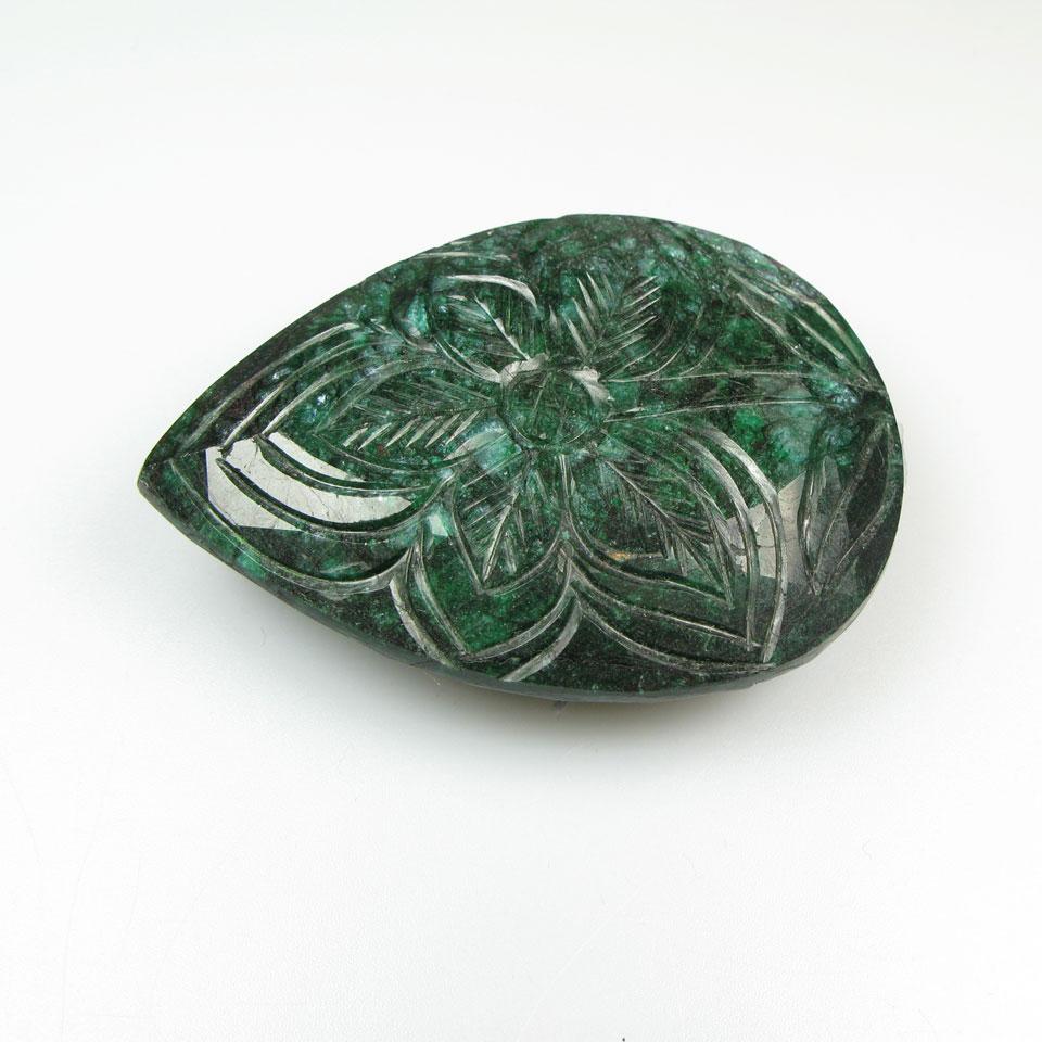 Unmounted, Large Carved Pear-Shaped Emerald